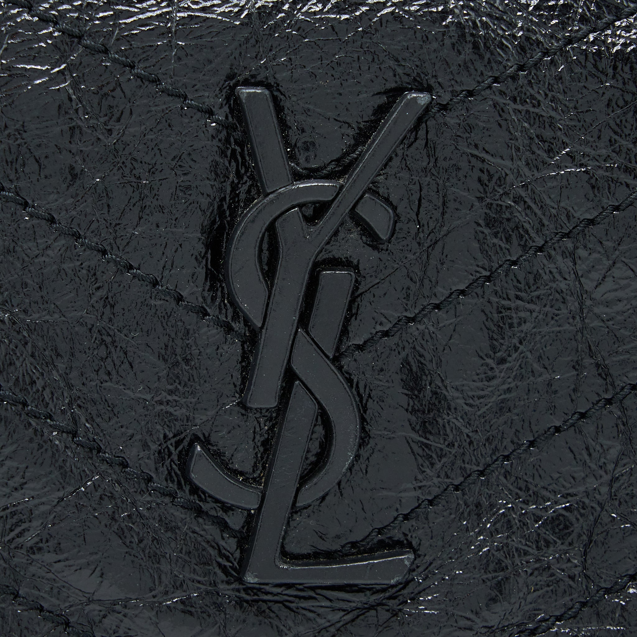 SAINT LAURENT NIKI AGED CALFSKIN BLACK WITH BLACK AND RUTHENIUM HARDWARE