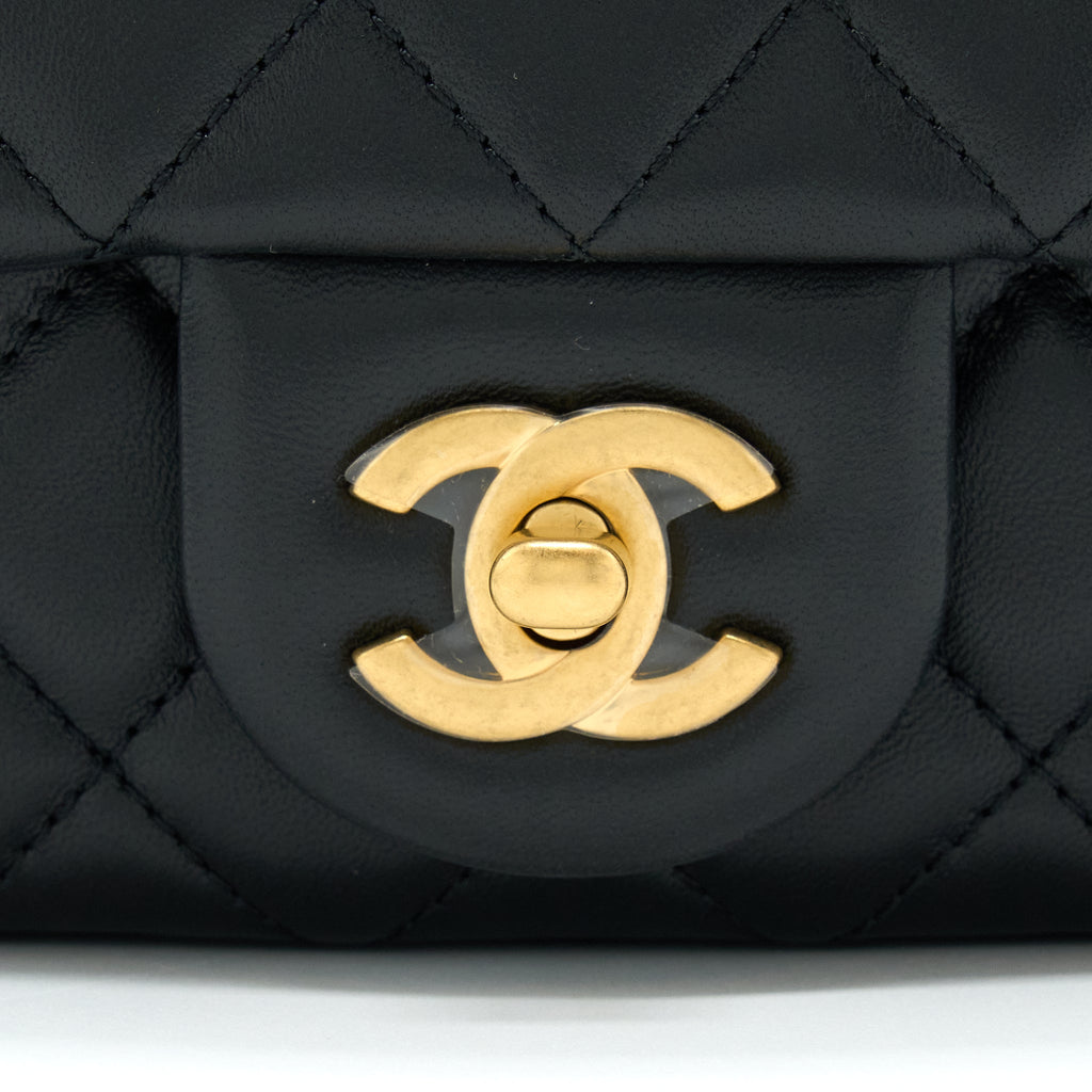 CHANEL PEARL CRUSH MINI SQUARE FLAP BAG LAMBSKIN BLACK GHW (MICROCHIP)