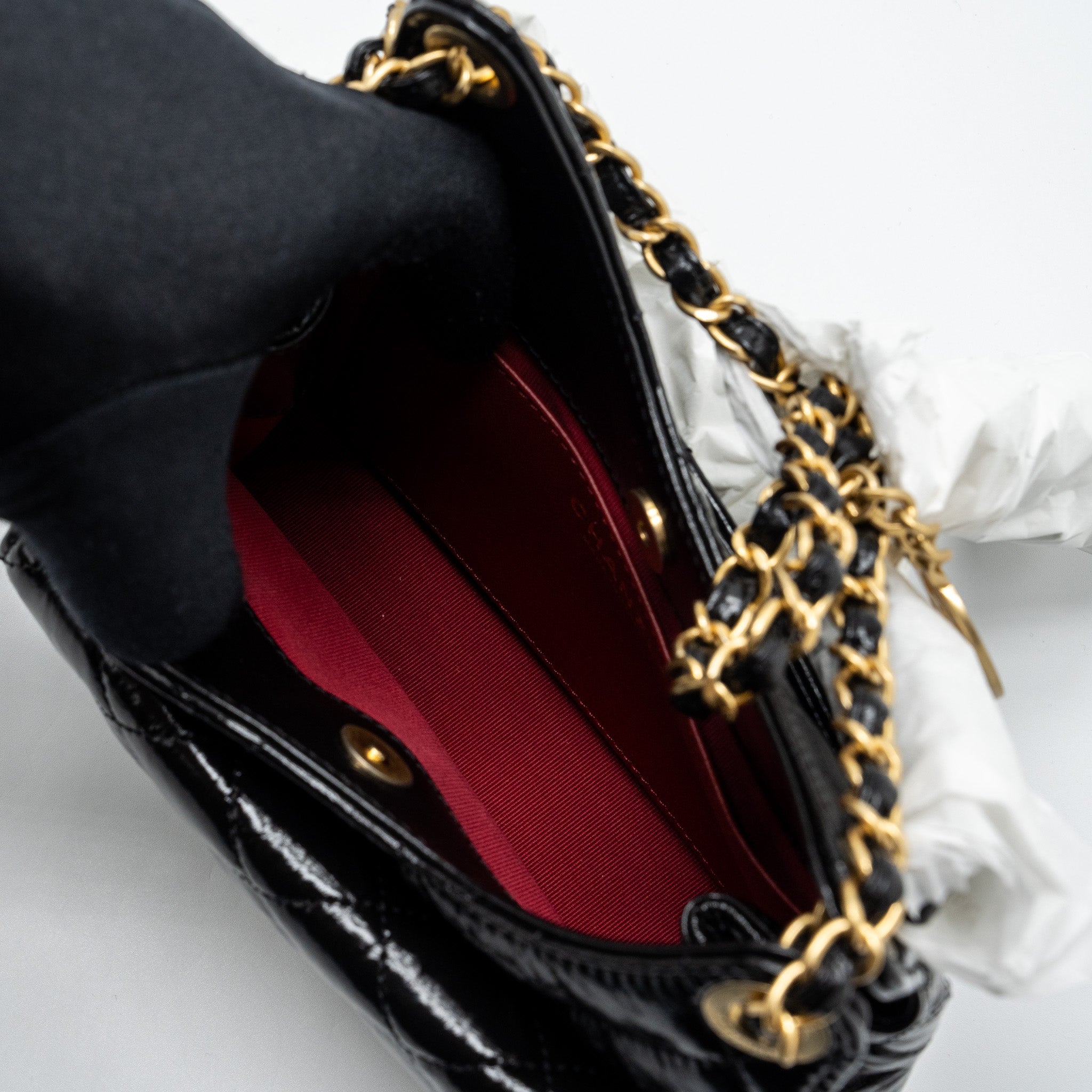 CHANEL 23C SMALL HOBO BAG SHINY CALFSKIN BLACK GHW (MICROCHIP)