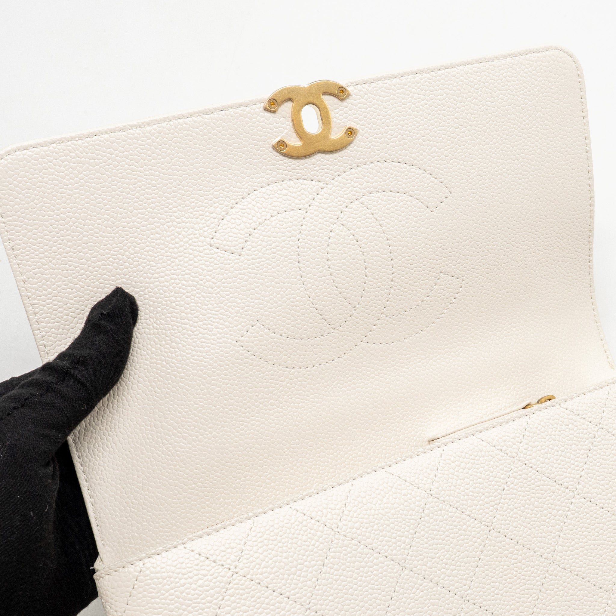 CHANEL CHIC AFFINITY TOP HANDLE FLAP BAG CAVIAR WHITE GHW