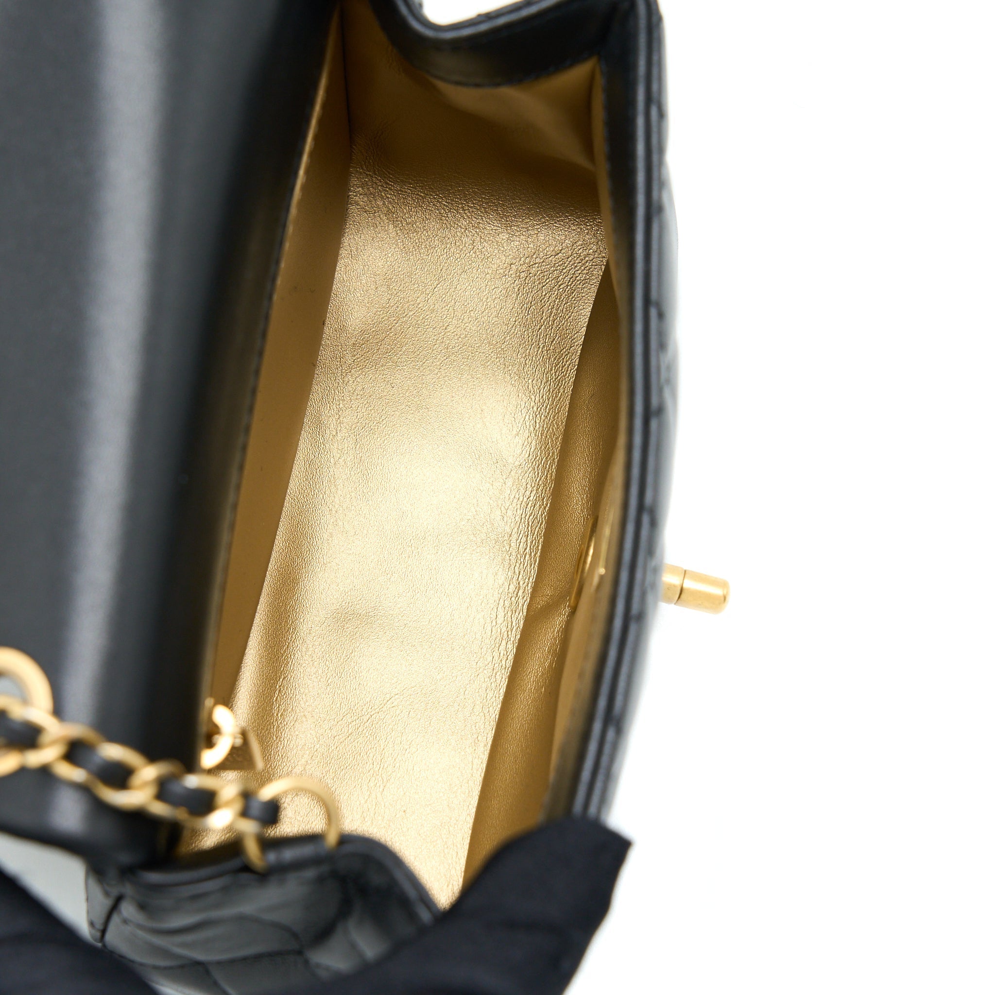 CHANEL PEARL CRUSH MINI SQUARE FLAP BAG LAMBSKIN BLACK GHW (MICROCHIP)