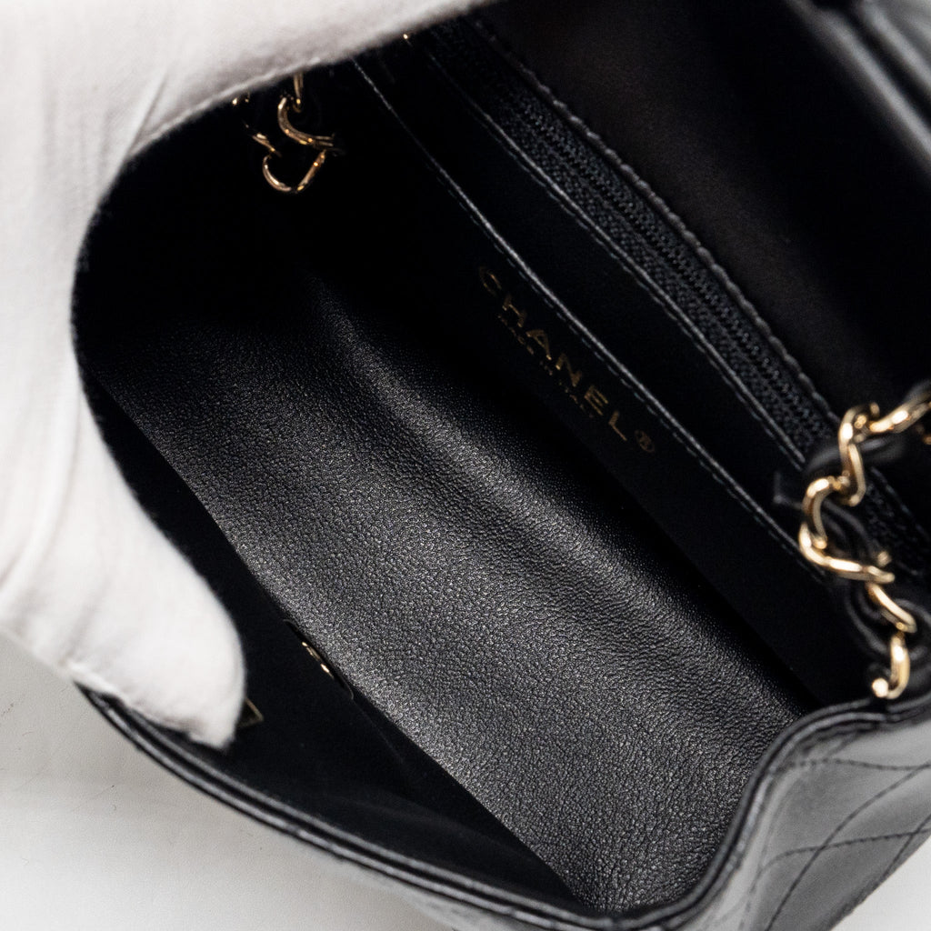 CHANEL MINI SQUARE FLAP BAG LAMBSKIN BLACK LGHW (MICROCHIP)