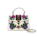 GUCCI SYLVIE TOP HANDLE EMBROIDERED MEDIUM TOTE BAG WHITE