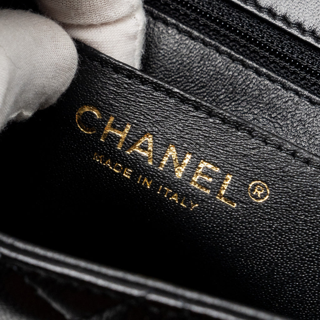 CHANEL MINI SQUARE FLAP BAG LAMBSKIN BLACK LGHW (MICROCHIP)