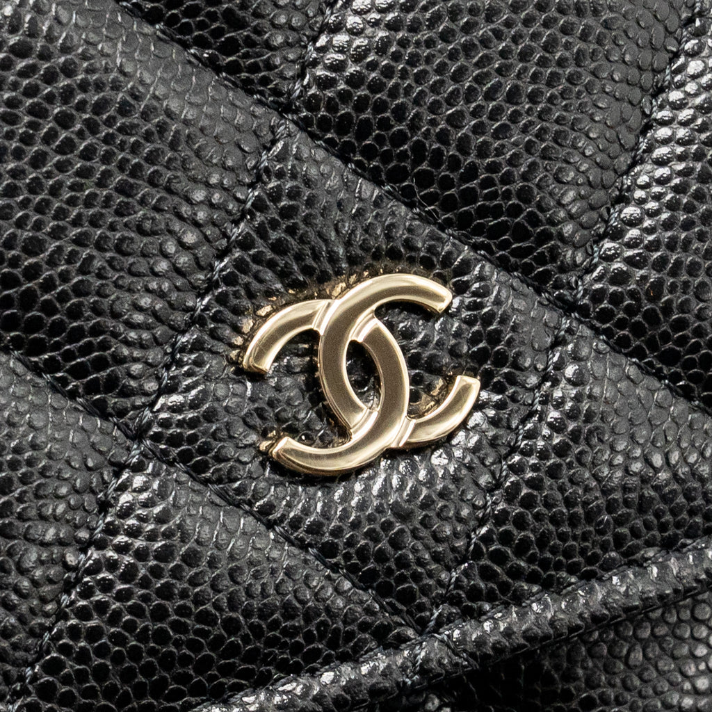 CHANEL SQUARE WALLET ON CHAIN CAVIAR BLACK LGHW (MICROCHIP)