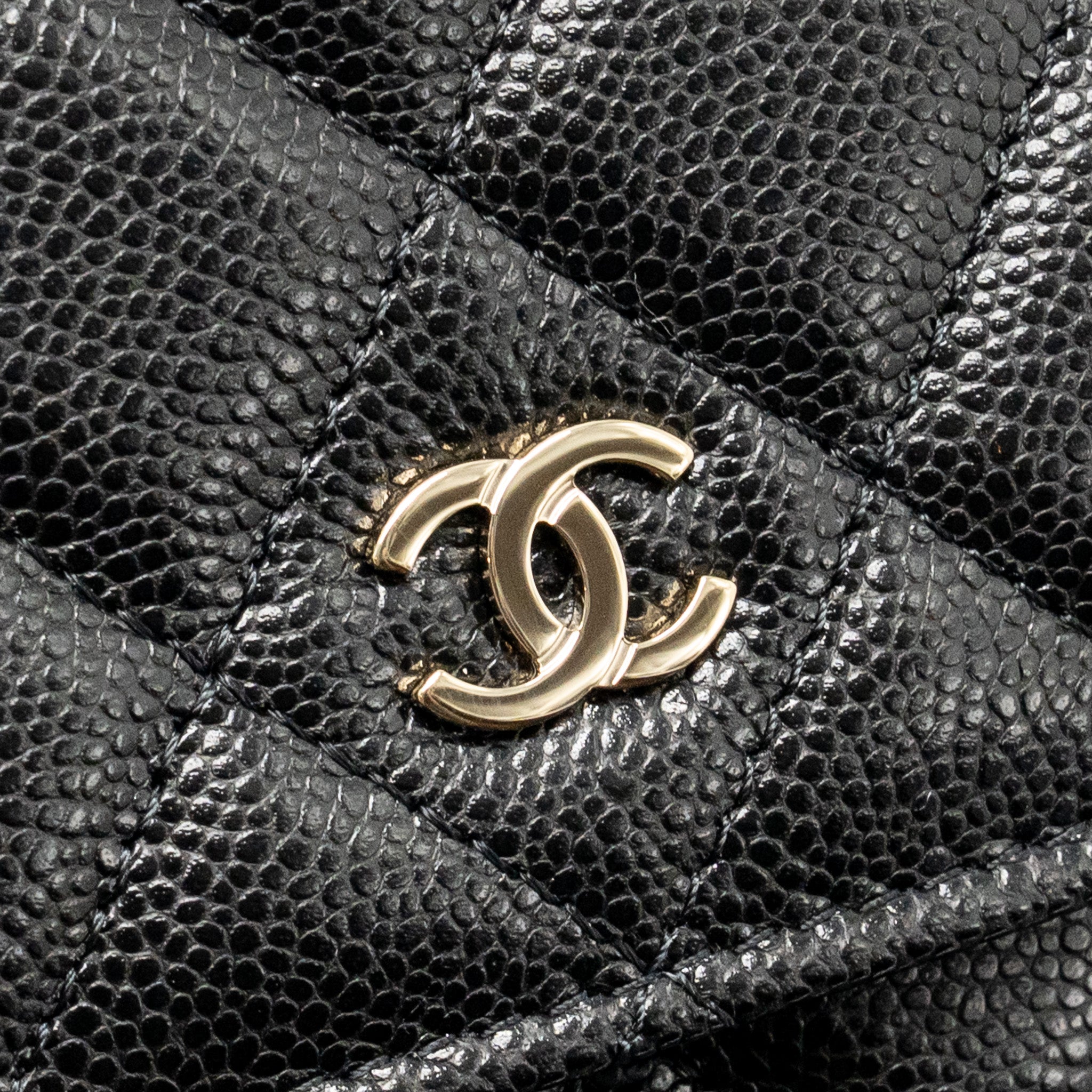 CHANEL SQUARE WALLET ON CHAIN CAVIAR BLACK LGHW (MICROCHIP)