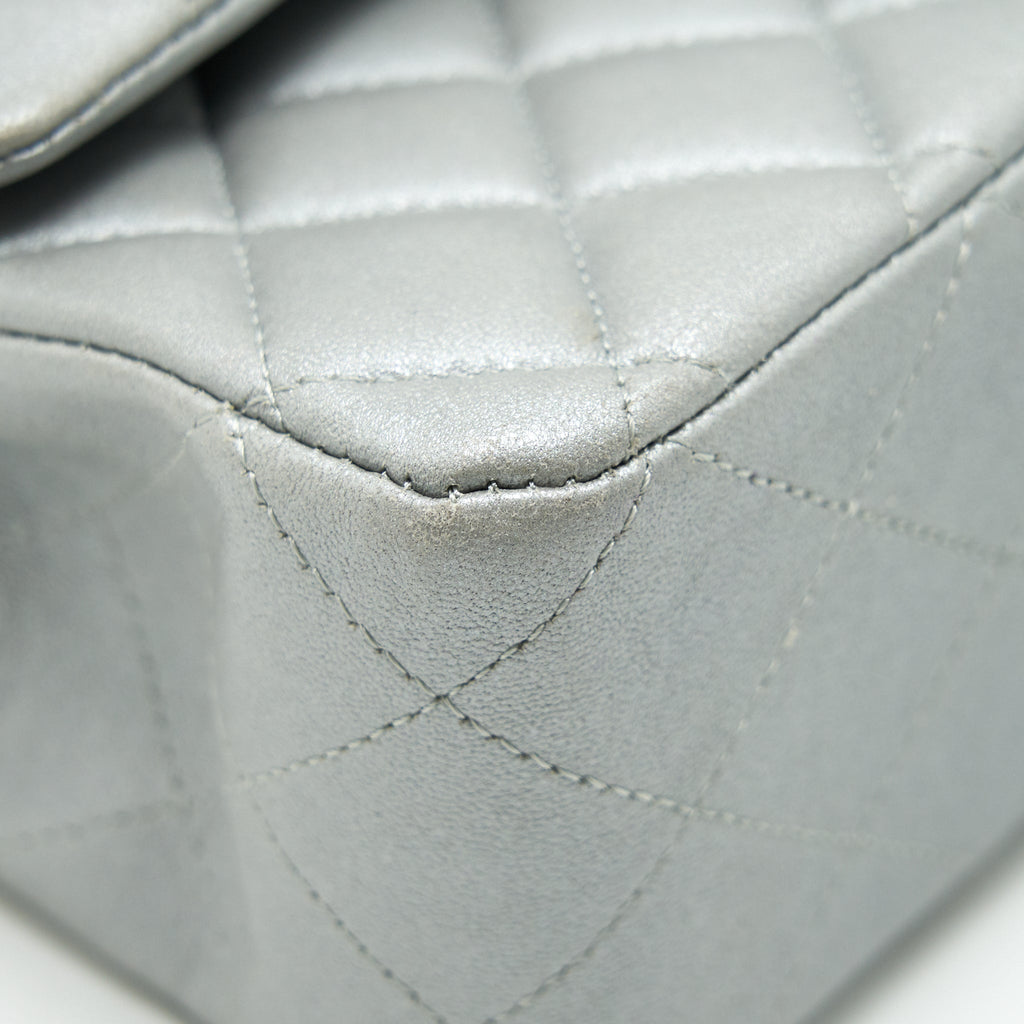 CHANEL MEDIUM CLASSIC FLAP BAG SILVER GREY SHW