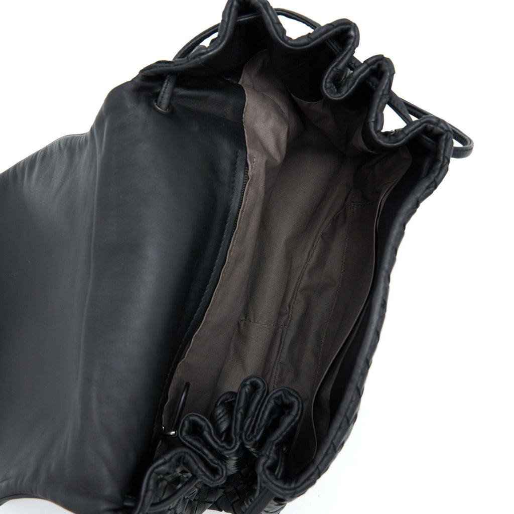 BOTTEGA VENETA INTRECCIATO FLAP BAG BLACK