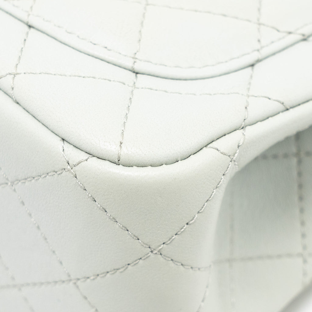 CHANEL CAMELLIA ADJUSTABLE CHAIN MINI SQUARE FLAP BAG LAMBSKIN LIGHT GREY GHW (MICROCHIP)