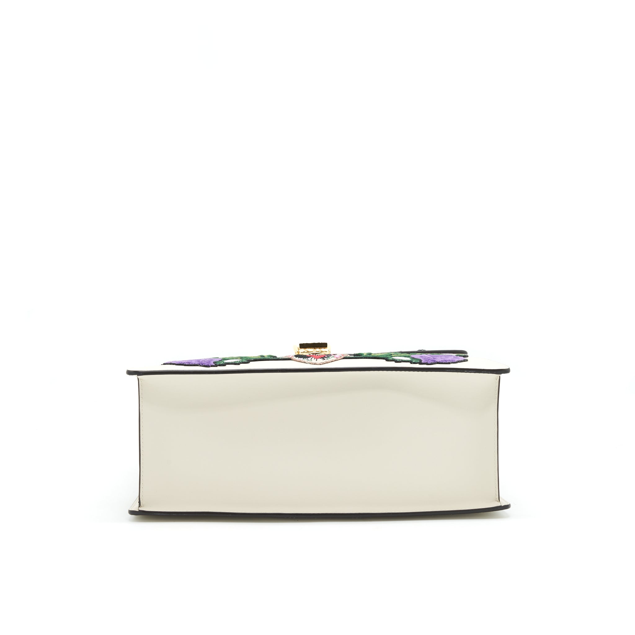 GUCCI SYLVIE TOP HANDLE EMBROIDERED MEDIUM TOTE BAG WHITE