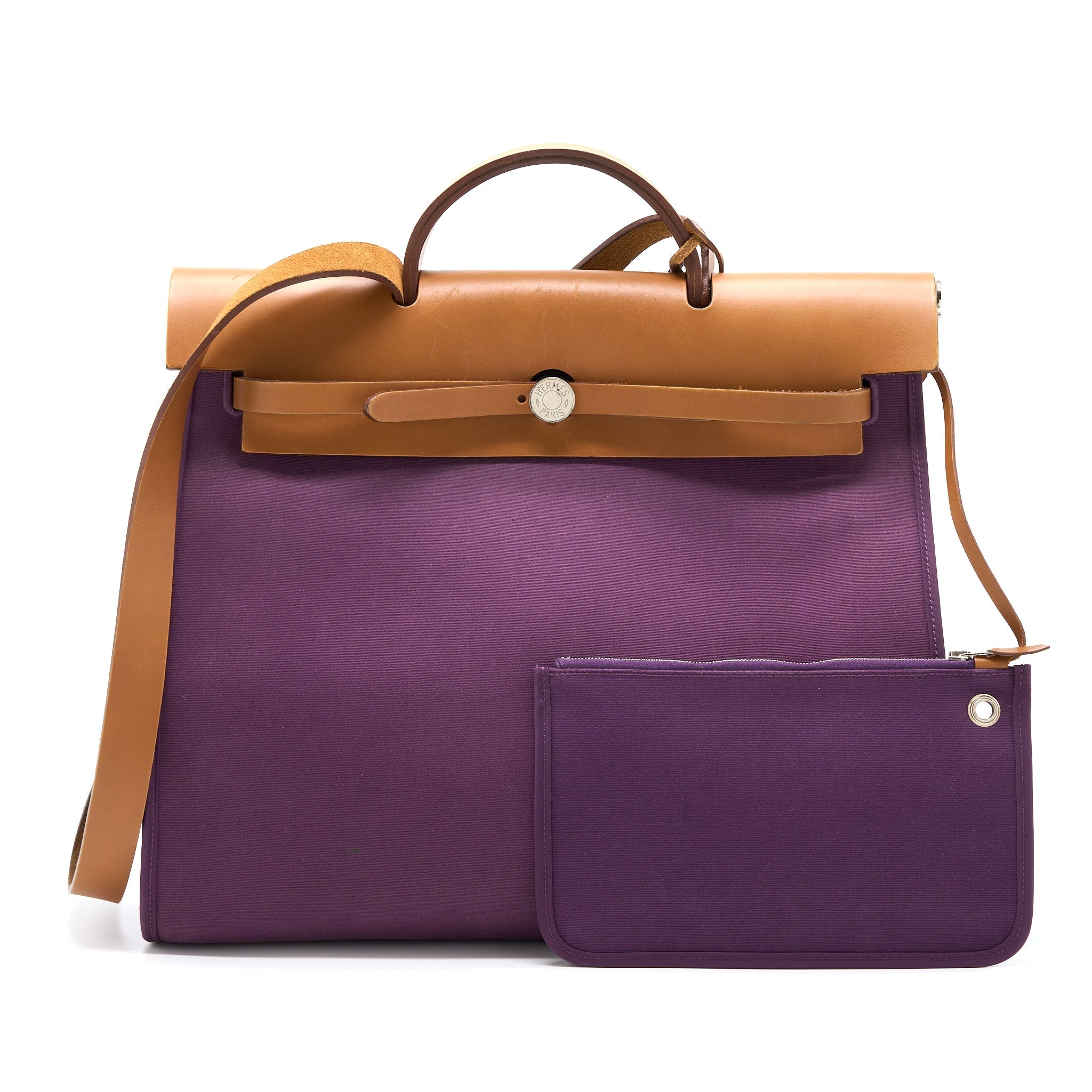 HERMES HERBAG 39 ZIP BAG HUNTER/CANVAS PURPLE SHW