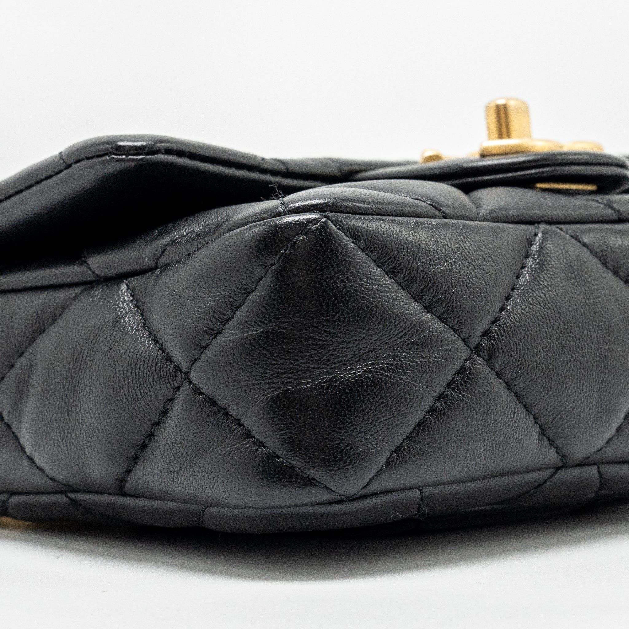 CHANEL MINI SQUARE FLAP BAG WITH GIANT CHAIN LAMBSKIN GHW (MICROCHIP)