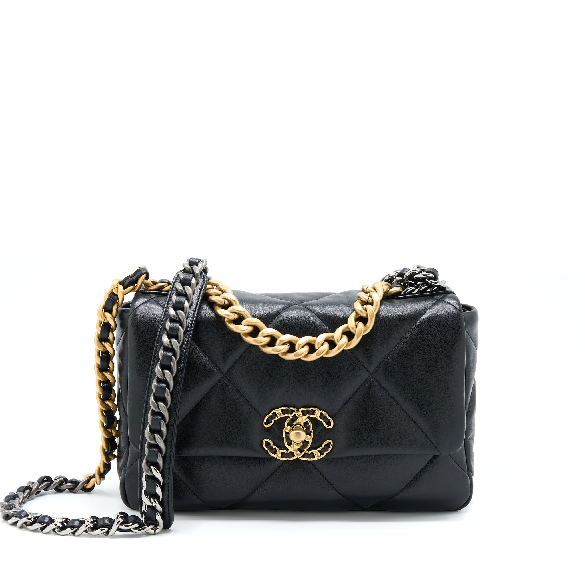 CHANEL SMALL 19 BAG LAMBSKIN BLACK MULTICOLOUR HARDWARE (MICROCHIP)