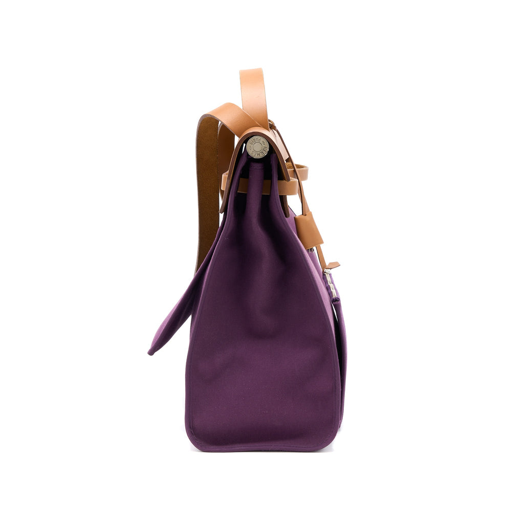 HERMES HERBAG 39 ZIP BAG HUNTER/CANVAS PURPLE SHW