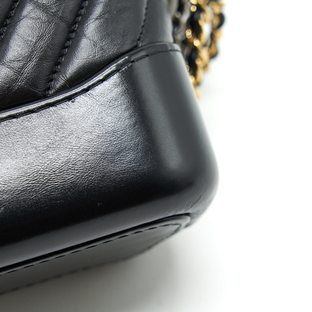 CHANEL CHEVRON GABRIELLE HOBO BAG BLACK WITH GOLD AND SILVER HARDWARE