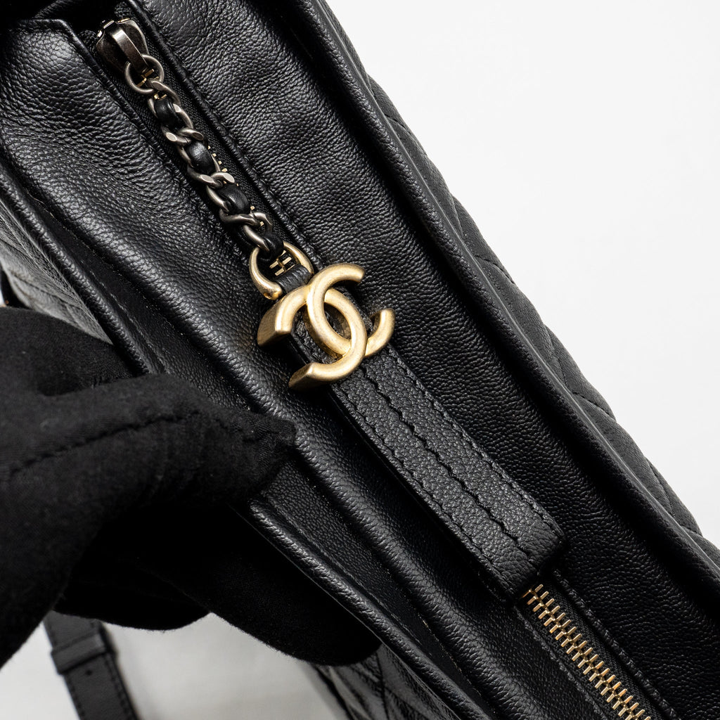 CHANEL LARGE GABRIELLE HOBO BAG CALFSKIN / PATENT BLACK MULTICOLOR HARDWARE
