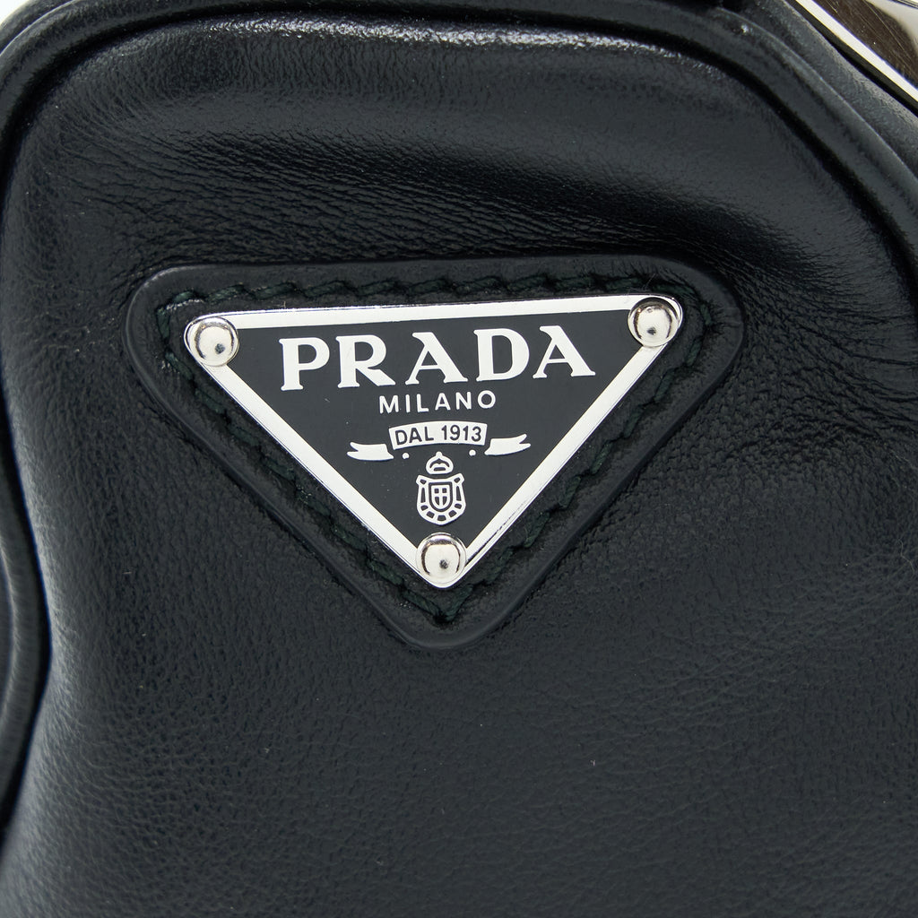 PRADA TRIANGLE LEATHER SHOULDER BAG BLACK SHW