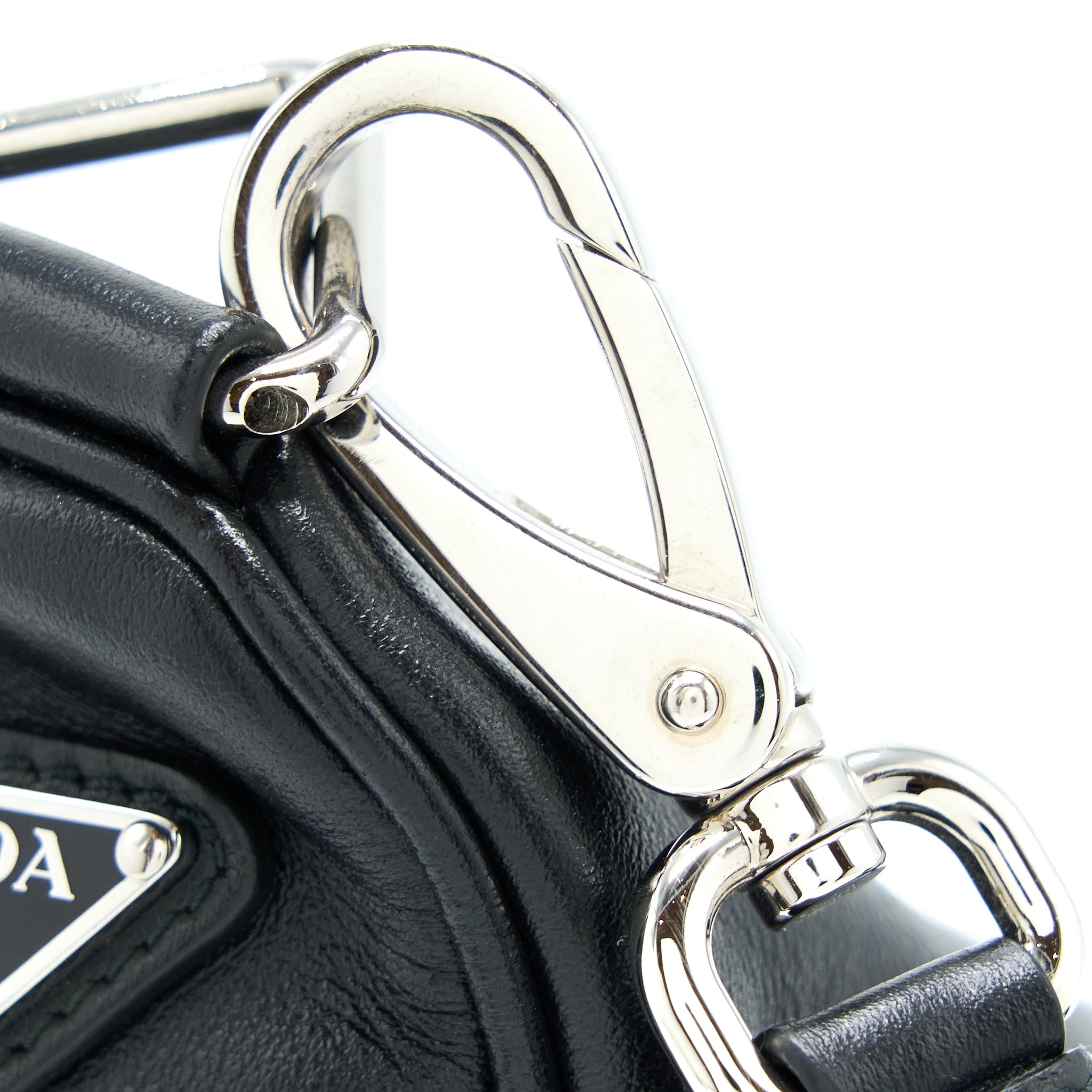 PRADA TRIANGLE LEATHER SHOULDER BAG BLACK SHW