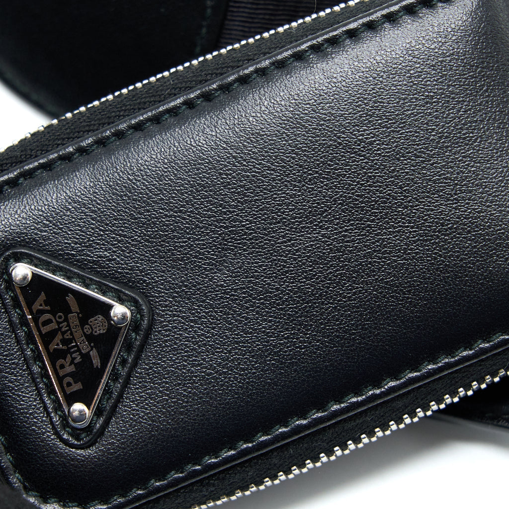 PRADA TRIANGLE LEATHER SHOULDER BAG BLACK SHW