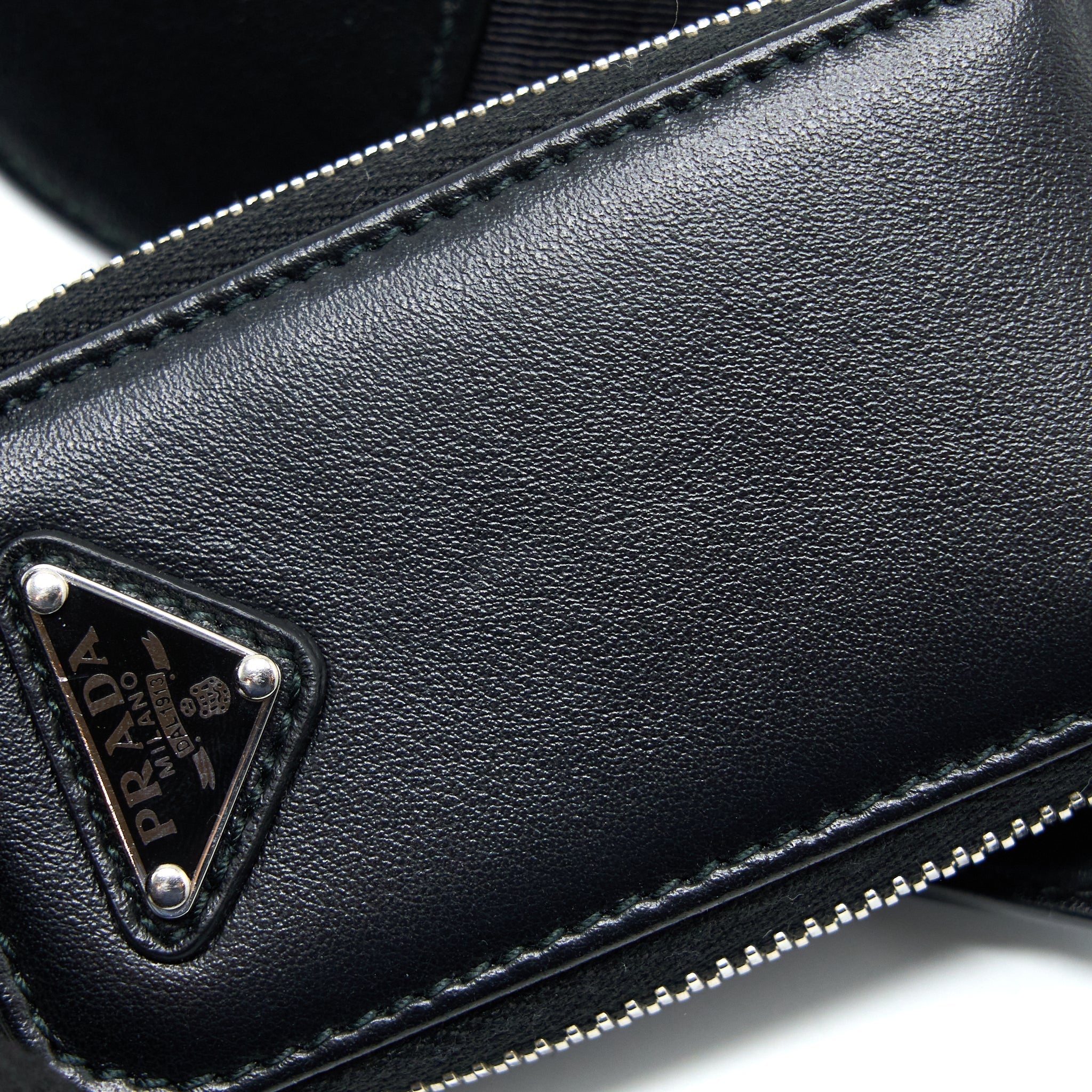 PRADA TRIANGLE LEATHER SHOULDER BAG BLACK SHW