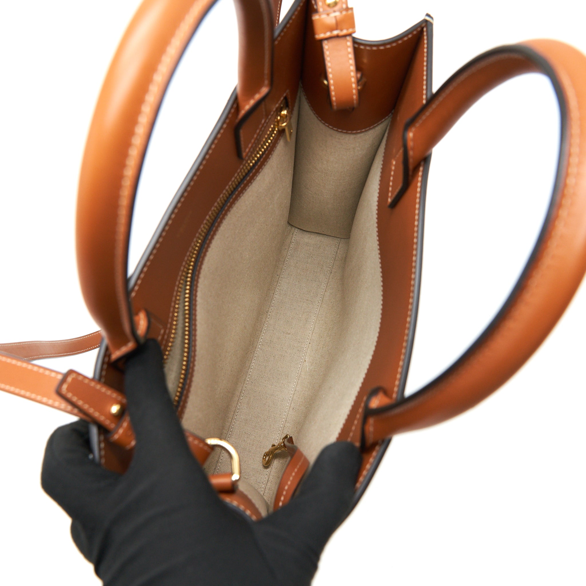 CELINE SMALL VERTICAL CABAS CELINE IN MAILLON TRIOMPHE JACQUARD AND CALFSKIN NAVY / TAN