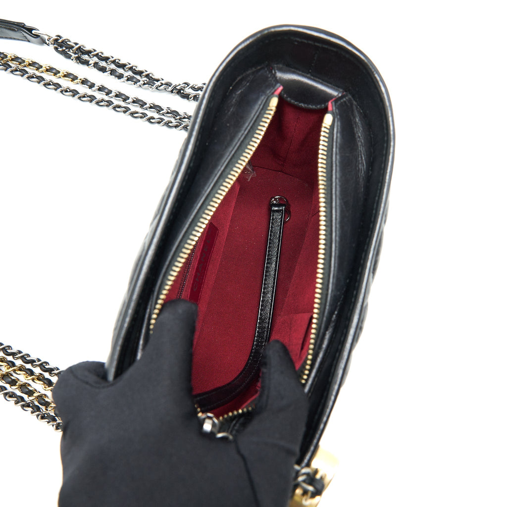 CHANEL CHEVRON GABRIELLE HOBO BAG BLACK WITH GOLD AND SILVER HARDWARE