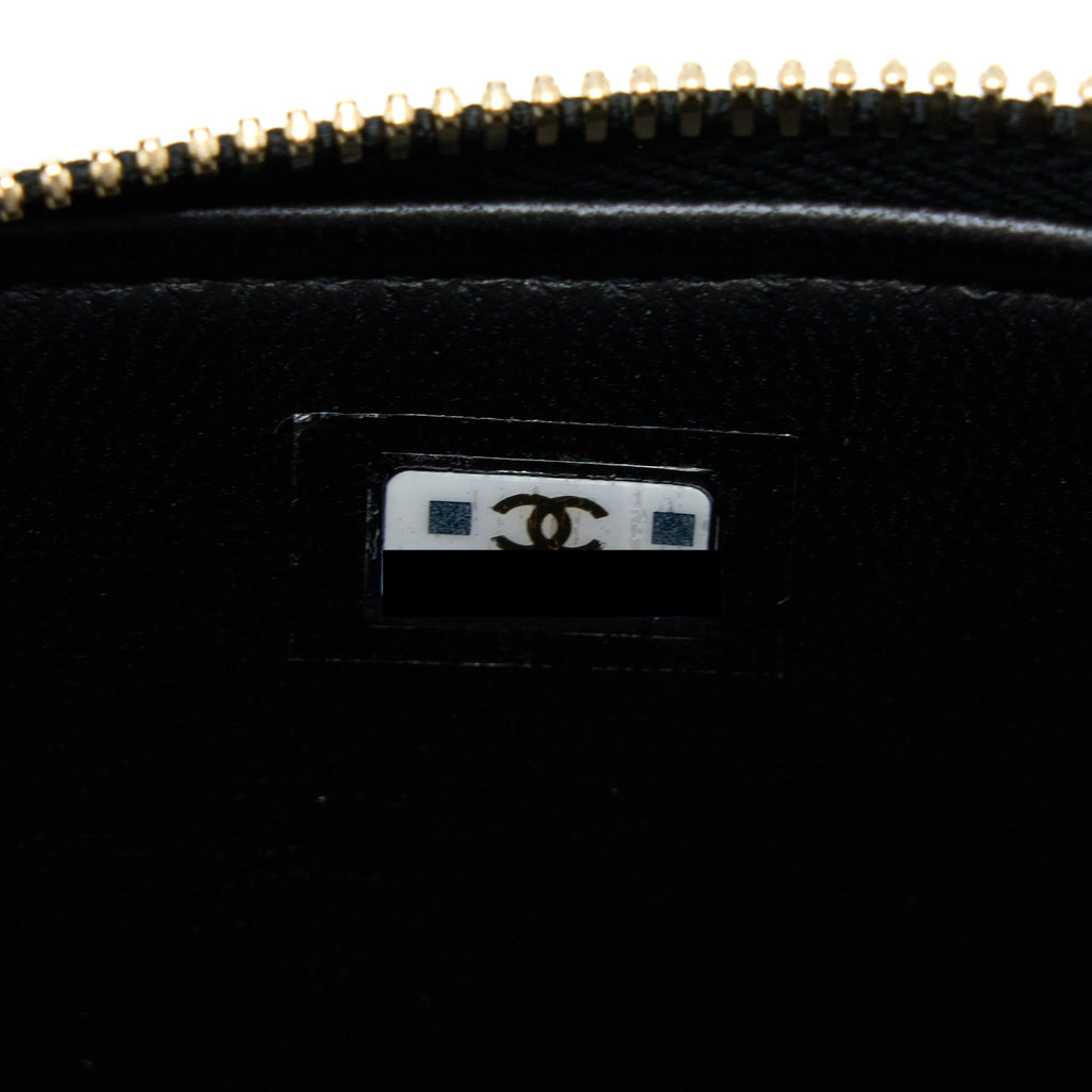 CHANEL 22K LEATHER CHAIN TOP HANDLE LONG VANITY CASE LAMBSKIN BLACK BRUSHED GHW