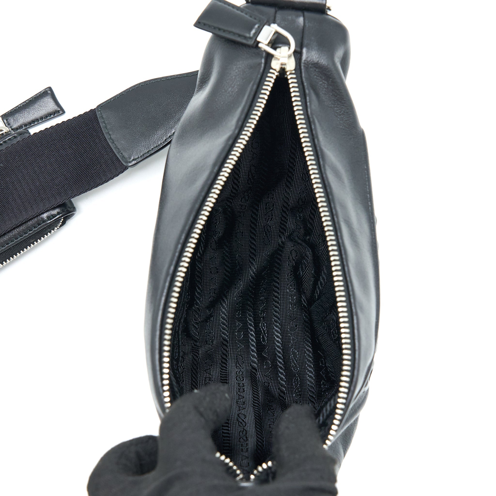 PRADA TRIANGLE LEATHER SHOULDER BAG BLACK SHW