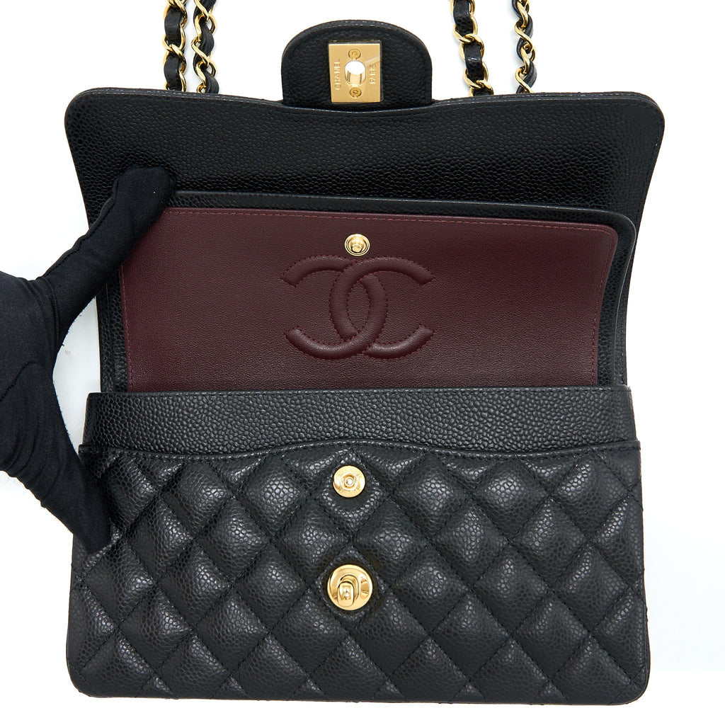 CHANEL SMALL CLASSIC FLAP BAG CAVIAR BLACK GHW (MICROCHIP)