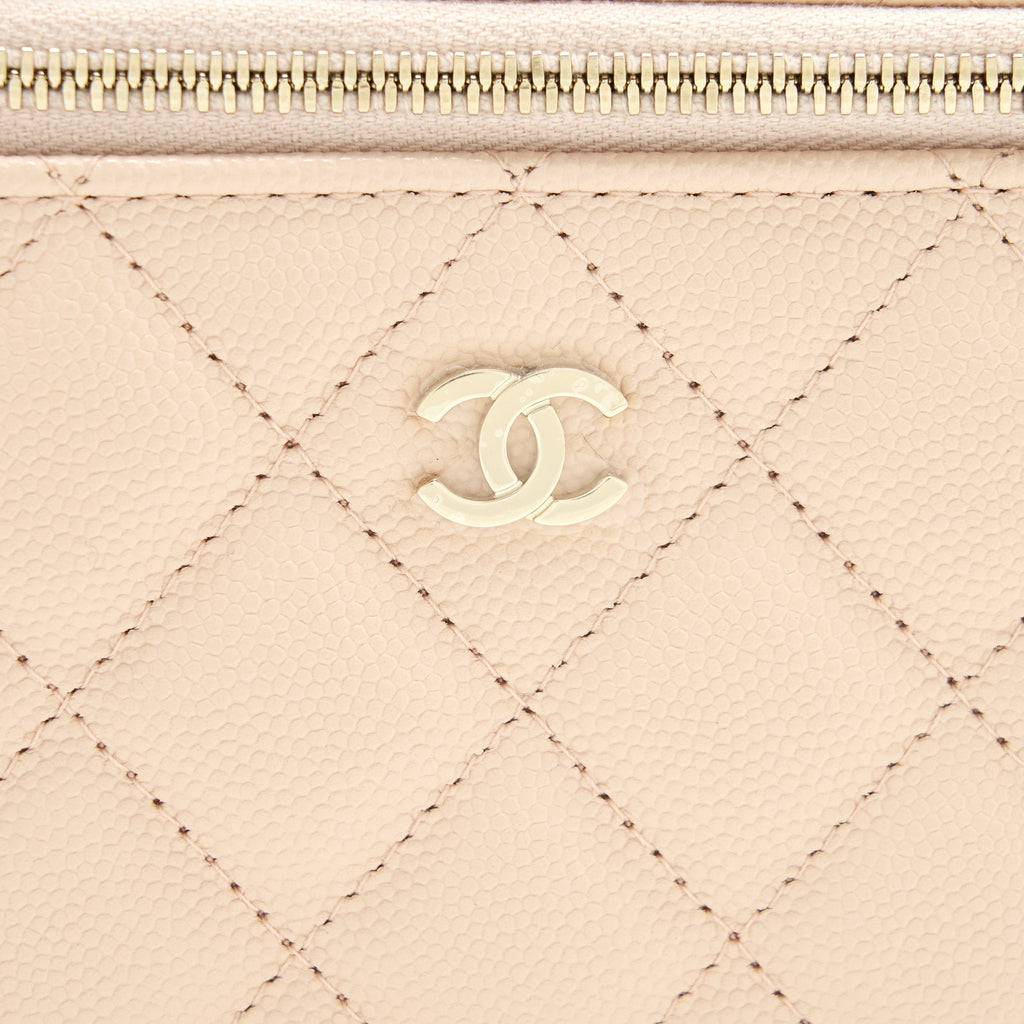 CHANEL 22C LONG VANITY WITH CHAIN CAVIAR BEIGE LGHW