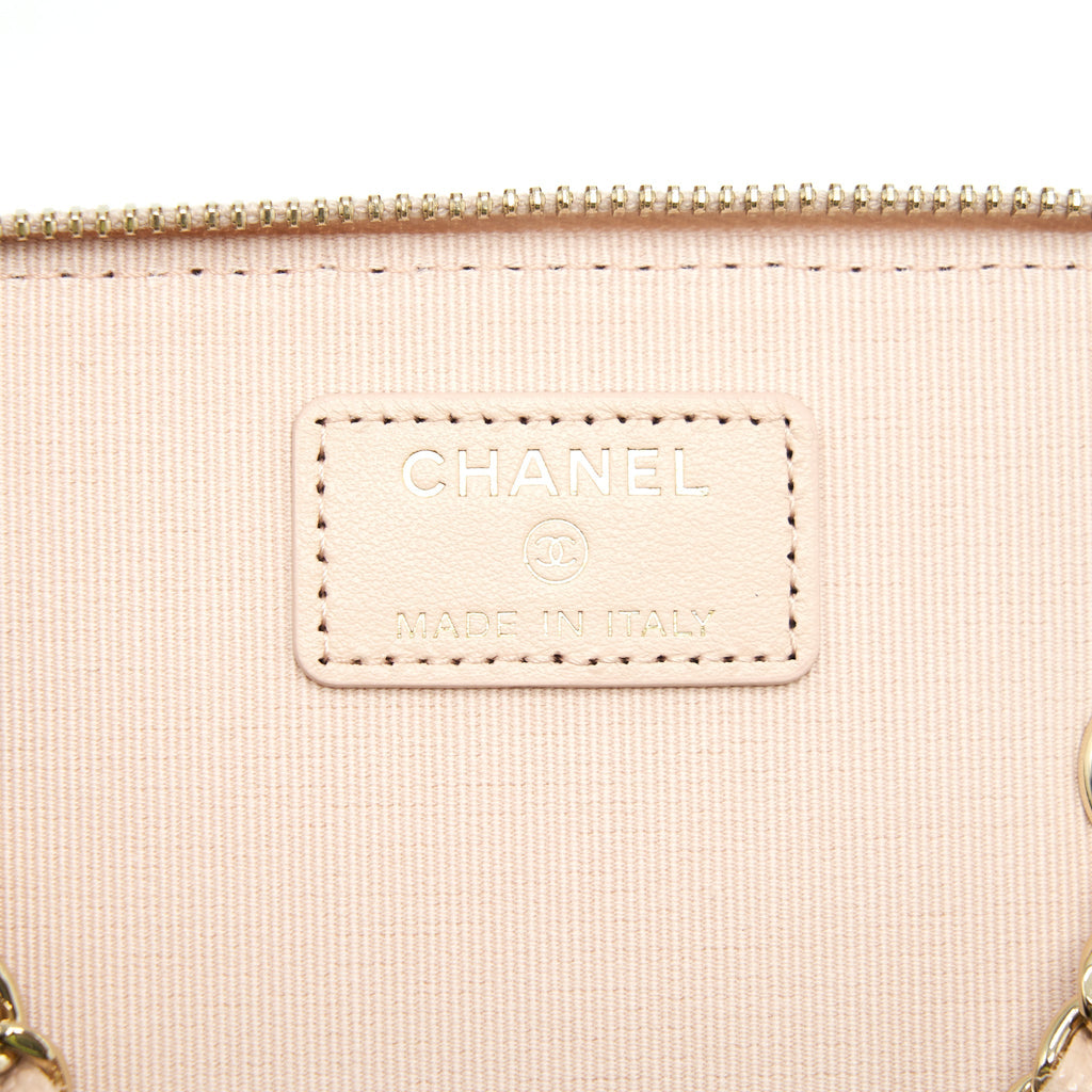CHANEL 22C LONG VANITY WITH CHAIN CAVIAR BEIGE LGHW