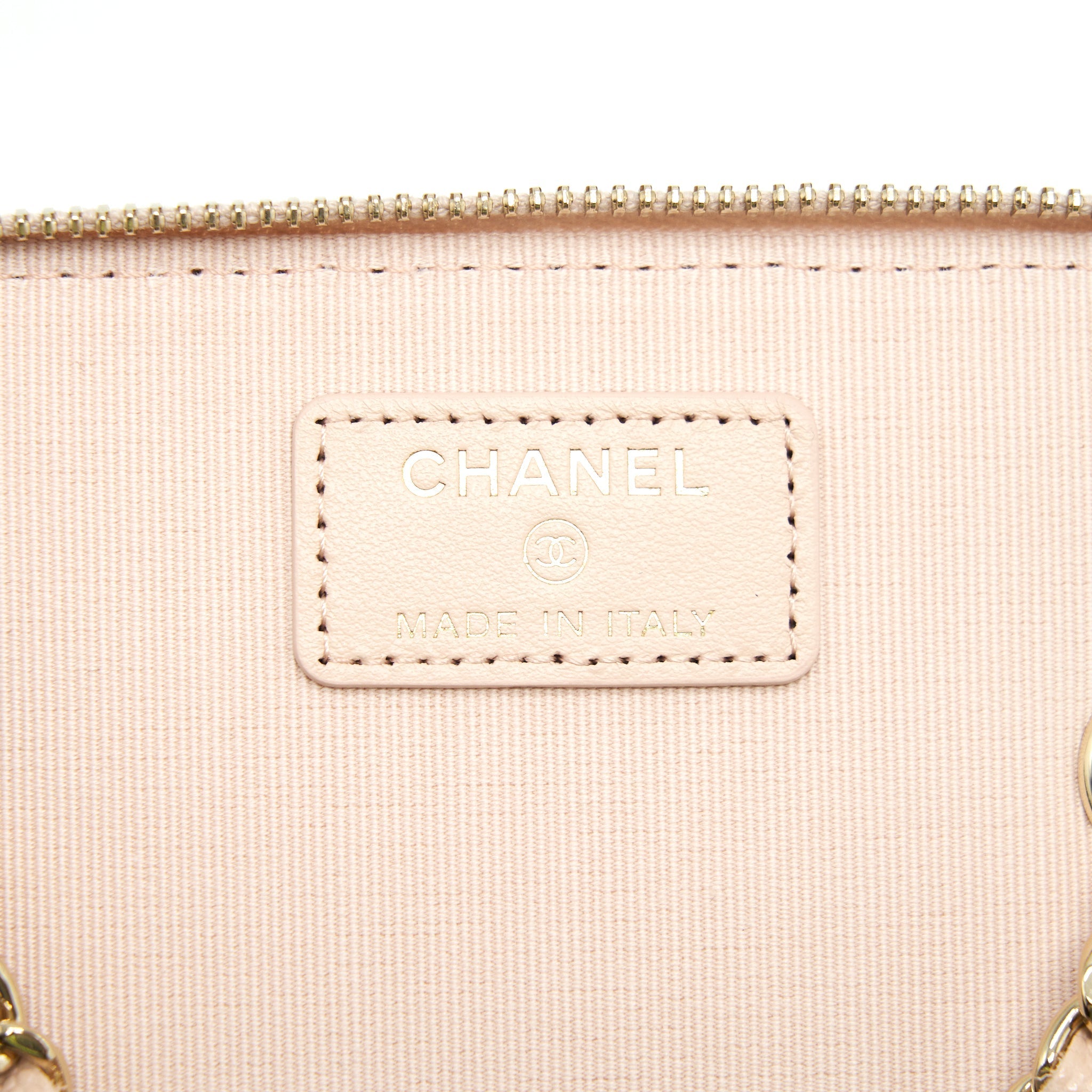 CHANEL 22C LONG VANITY WITH CHAIN CAVIAR BEIGE LGHW