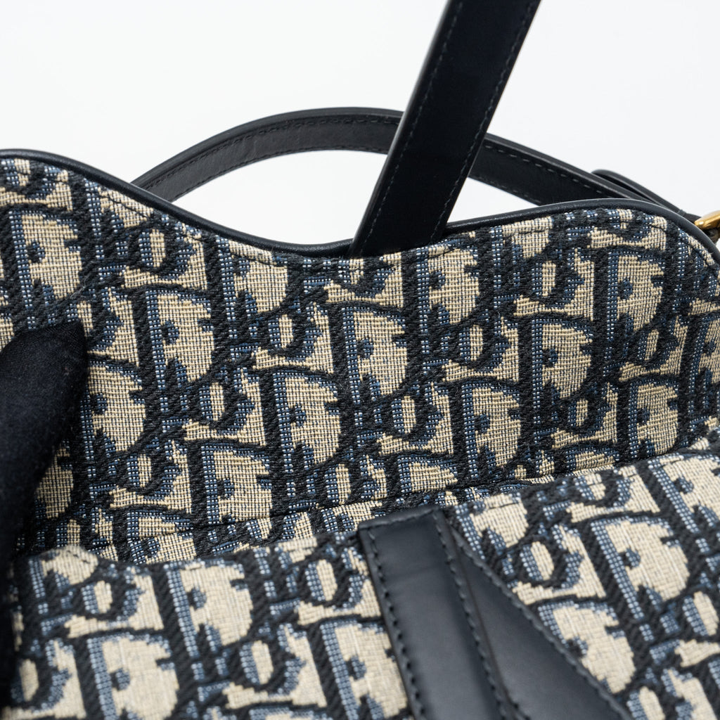 DIOR MINI SADDLE BAG BLUE OBLIQUE JACQUARD GHW