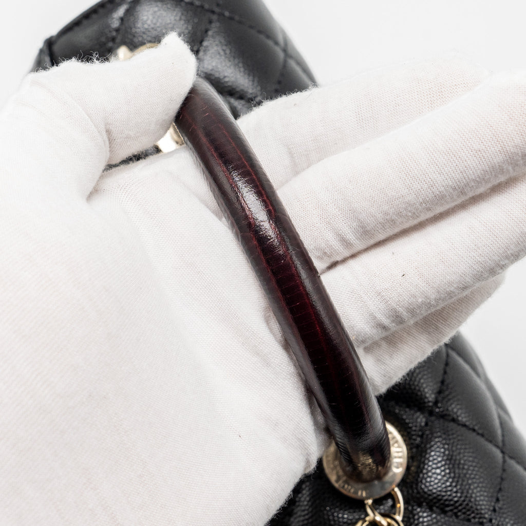 CHANEL SMALL COCO HANDLE WITH LIZARD EMBOSSED HANDLE CAVIAR BLACK LGHW (MICROCHIP)