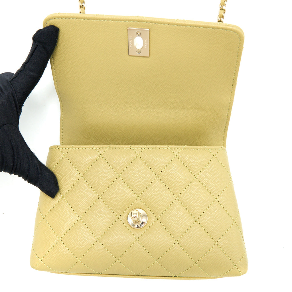 CHANEL EXTRA MINI COCO HANDLE CAVIAR GREEN LGHW (MICROCHIP)