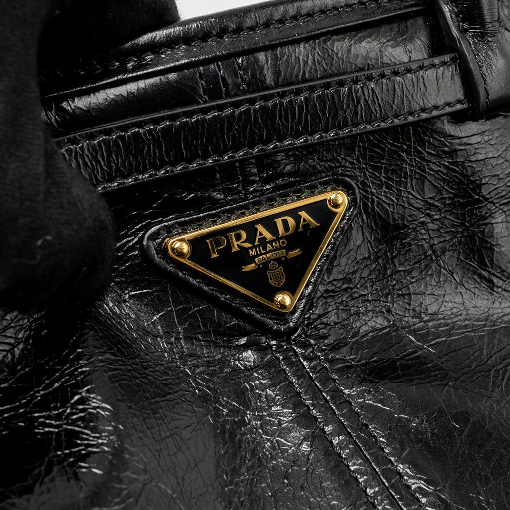 PRADA BONNIE MEDIUM LEATHER HANDBAG CALFSKIN BLACK GHW