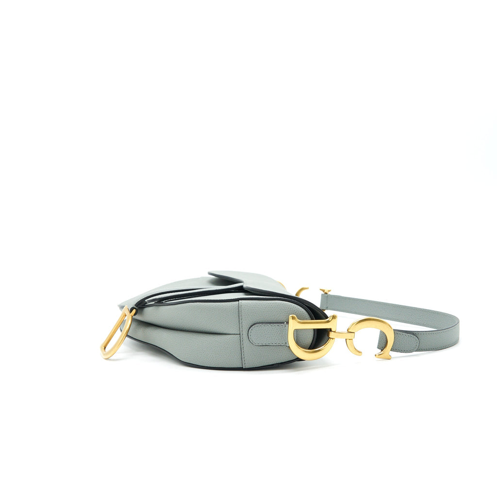 DIOR MEDIUM SADDLE BAG GRAINED CALFSKIN GREY WITH DIOR CANVAS SHOULDER STRAP