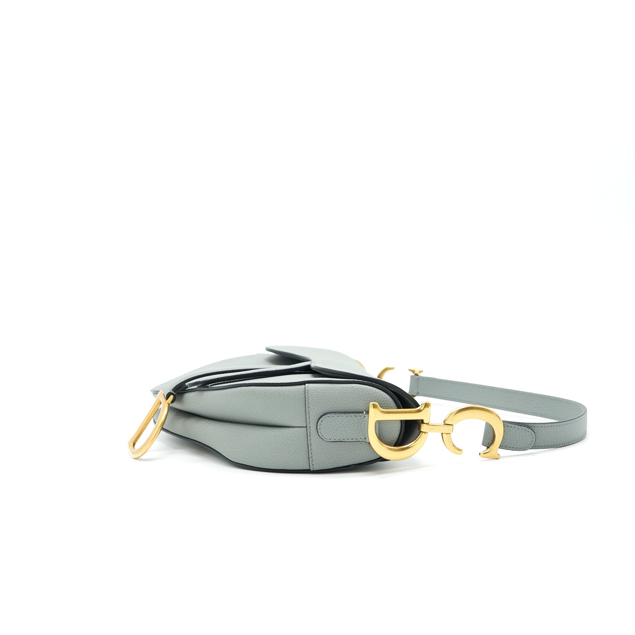 DIOR MEDIUM SADDLE BAG GRAINED CALFSKIN GREY WITH DIOR CANVAS SHOULDER STRAP