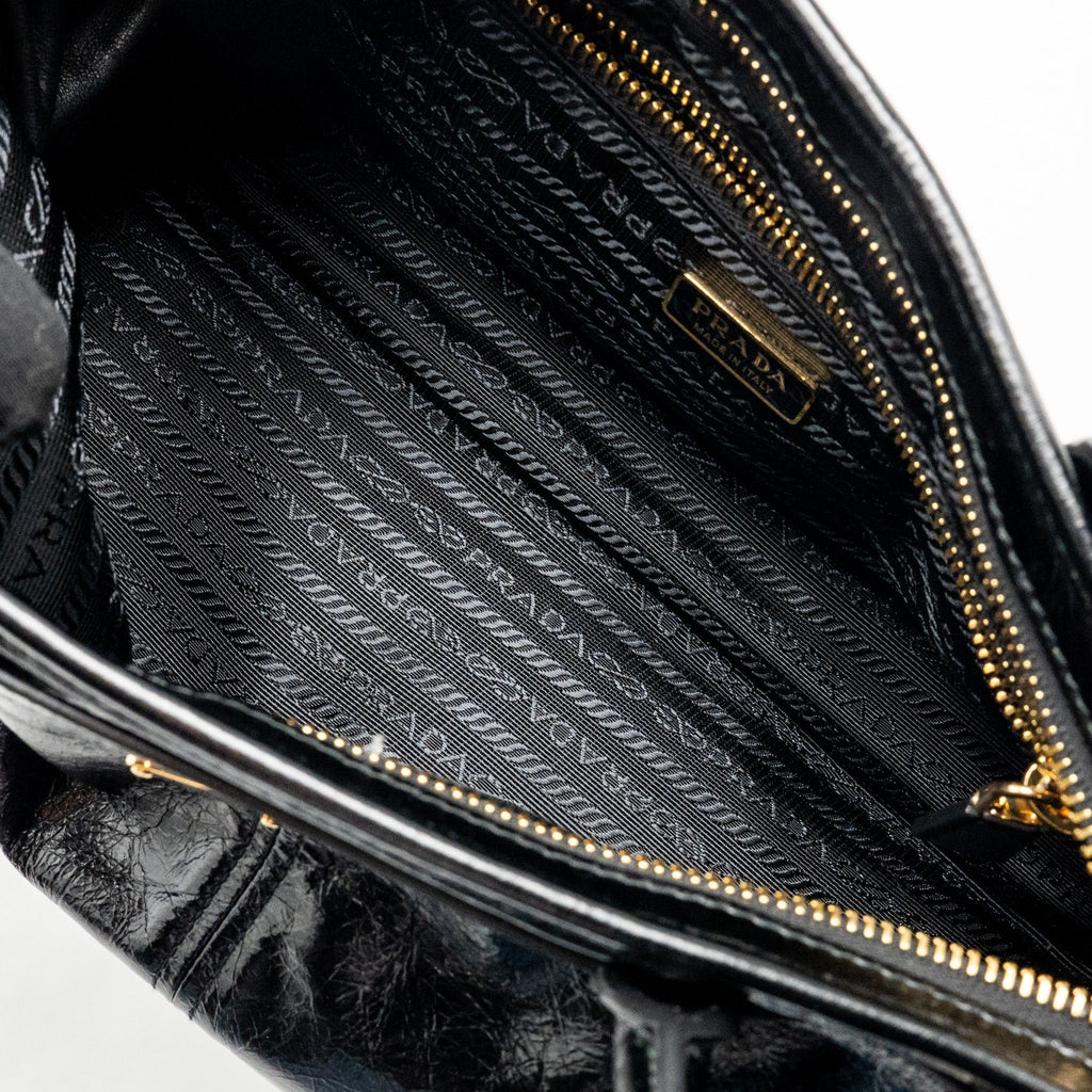 PRADA BONNIE MEDIUM LEATHER HANDBAG CALFSKIN BLACK GHW