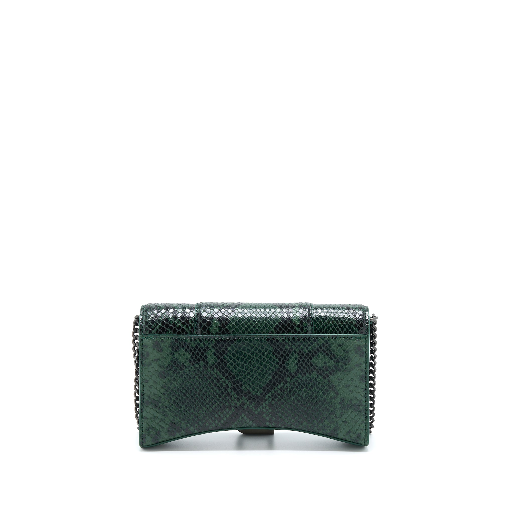 BALENCIAGA HOURGLASS WALLET WITH CHAIN PYTHON EMBOSSED CALFSKIN BLACK/ DARK GREEN