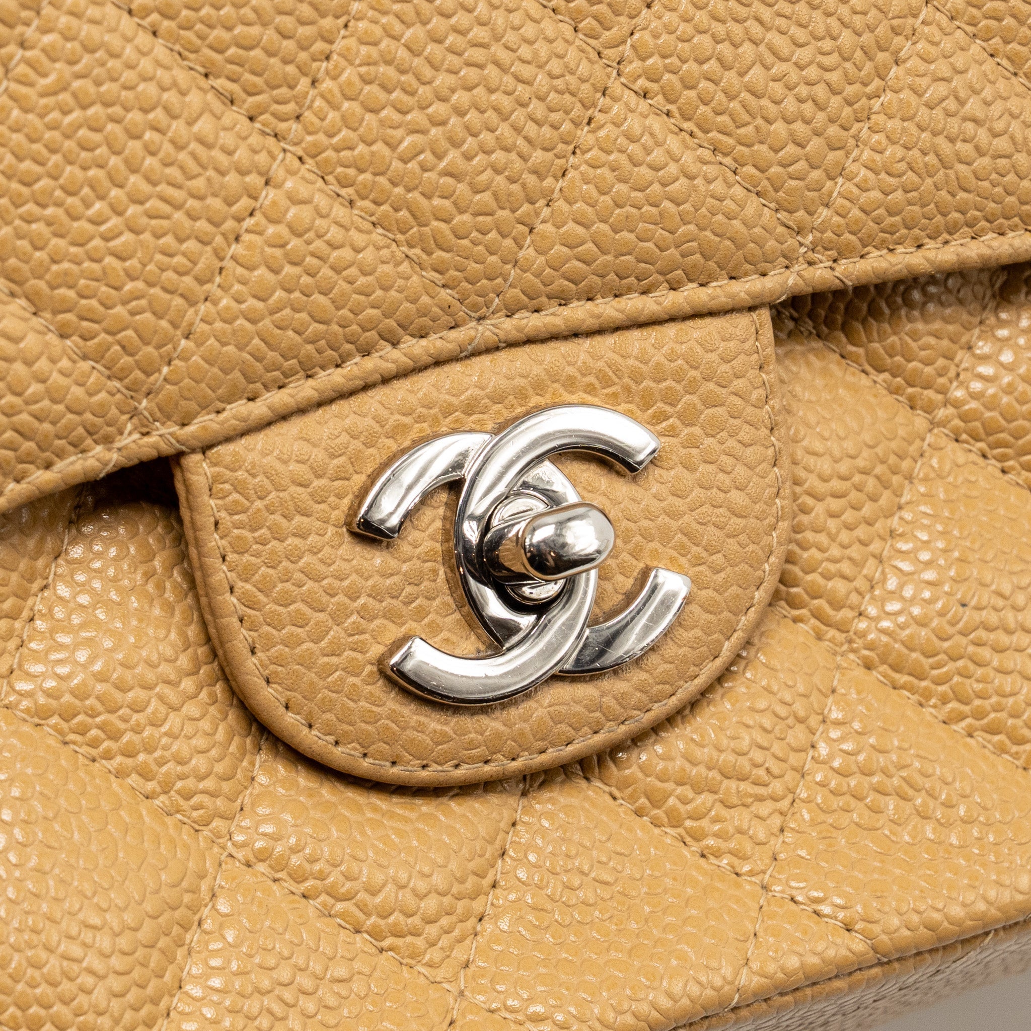 CHANEL SMALL CLASSIC DOUBLE FLAP BAG CAVIAR BEIGE SHW