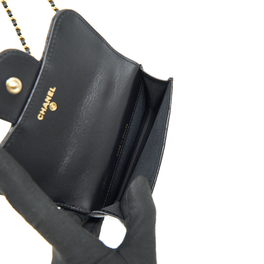 CHANEL 2021 FLAP COIN PURSE WITH CHAIN BLACK GHW