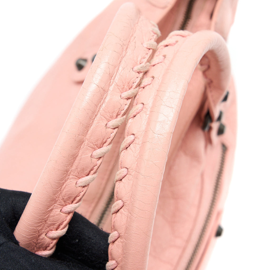 BALENCIAGA CLASSIC CITY BAG LEATHER PINK BLACK HARDWARE
