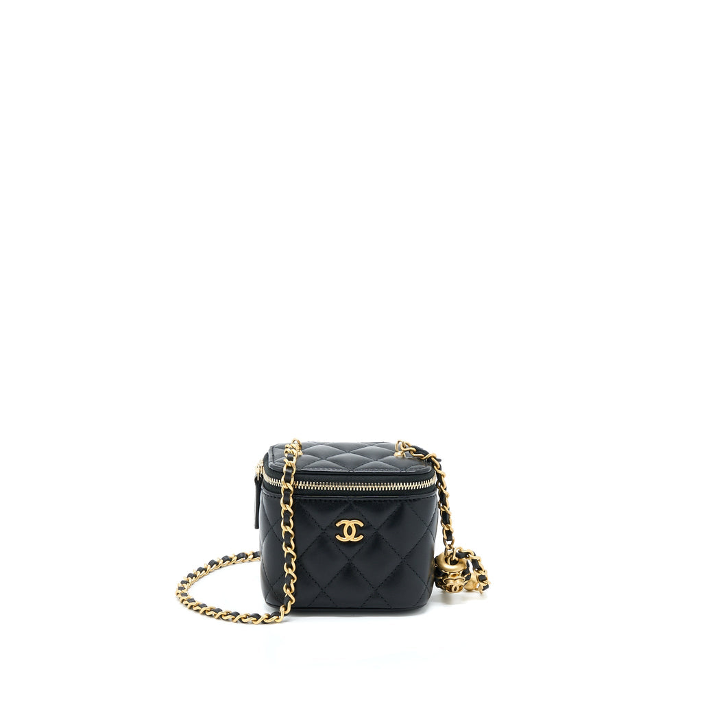 CHANEL 22A PEARL CRUSH MINI VANITY WITH CHAIN LAMBSKIN BLACK GHW