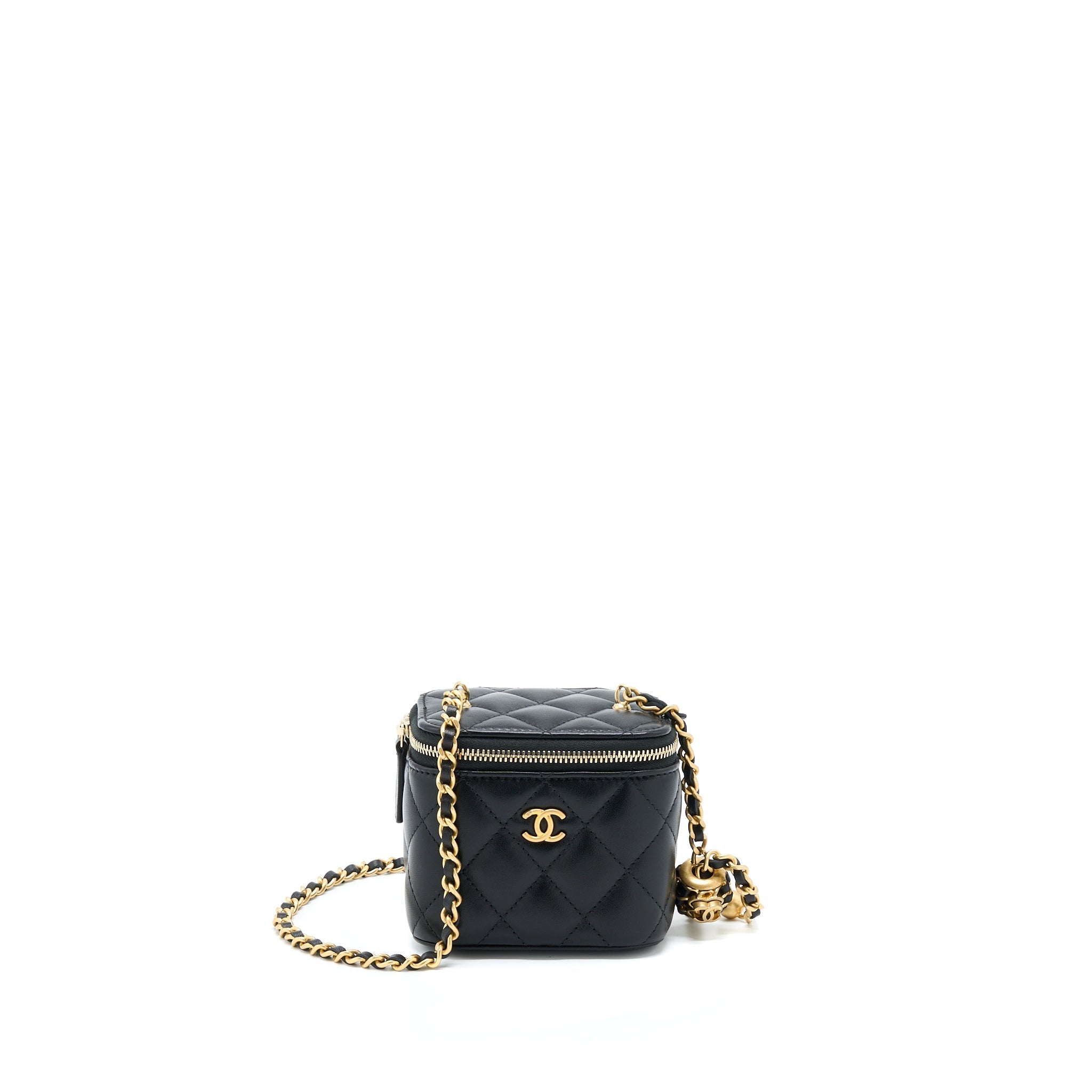 CHANEL 22A PEARL CRUSH MINI VANITY WITH CHAIN LAMBSKIN BLACK GHW