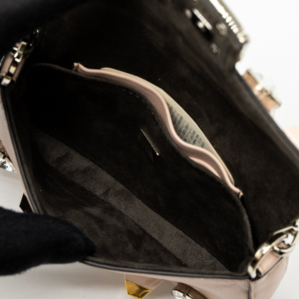 FENDI MINI FLAP CLUTCH WITH CHAIN LAMBSKIN LIGHT PINK SHW