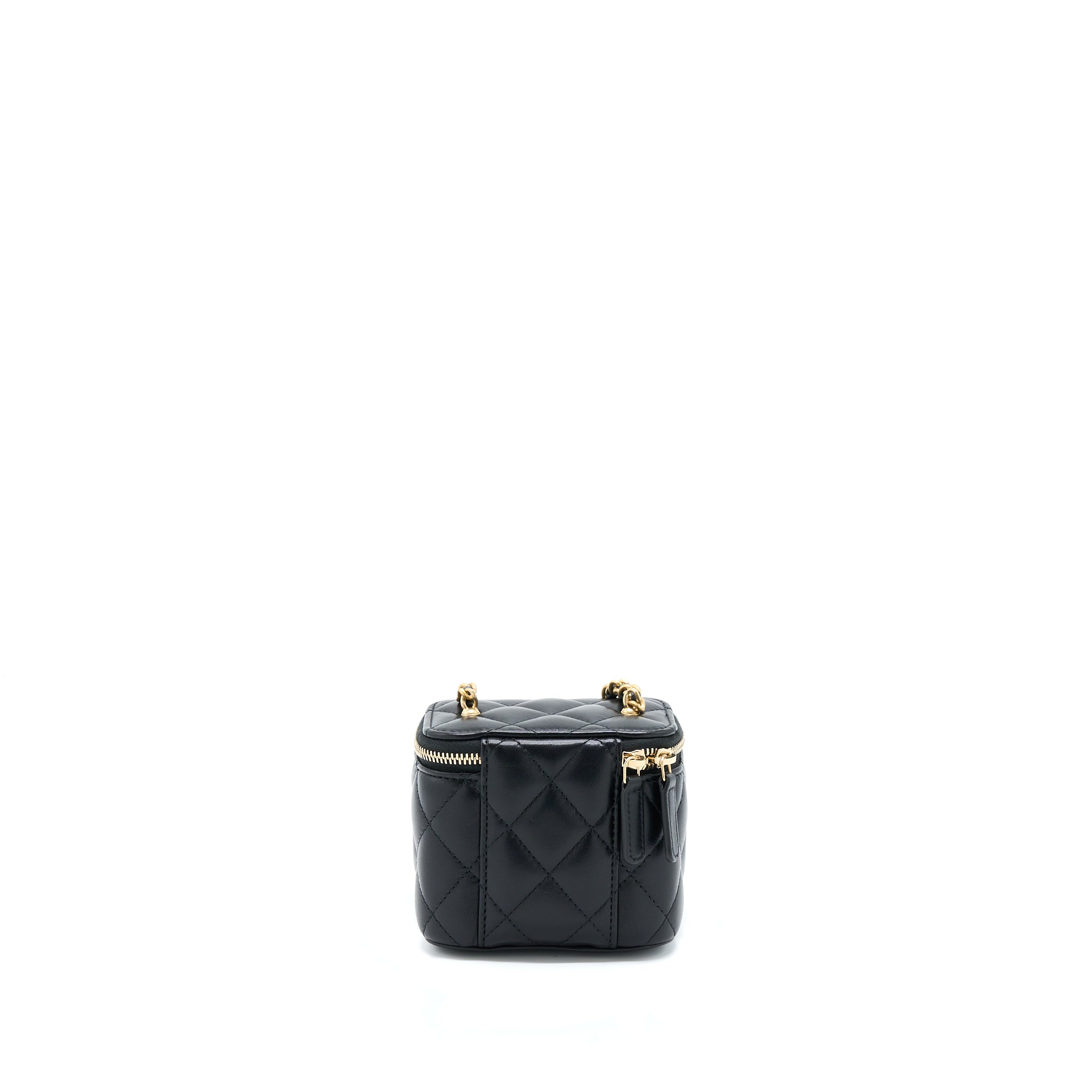 CHANEL 22A PEARL CRUSH MINI VANITY WITH CHAIN LAMBSKIN BLACK GHW