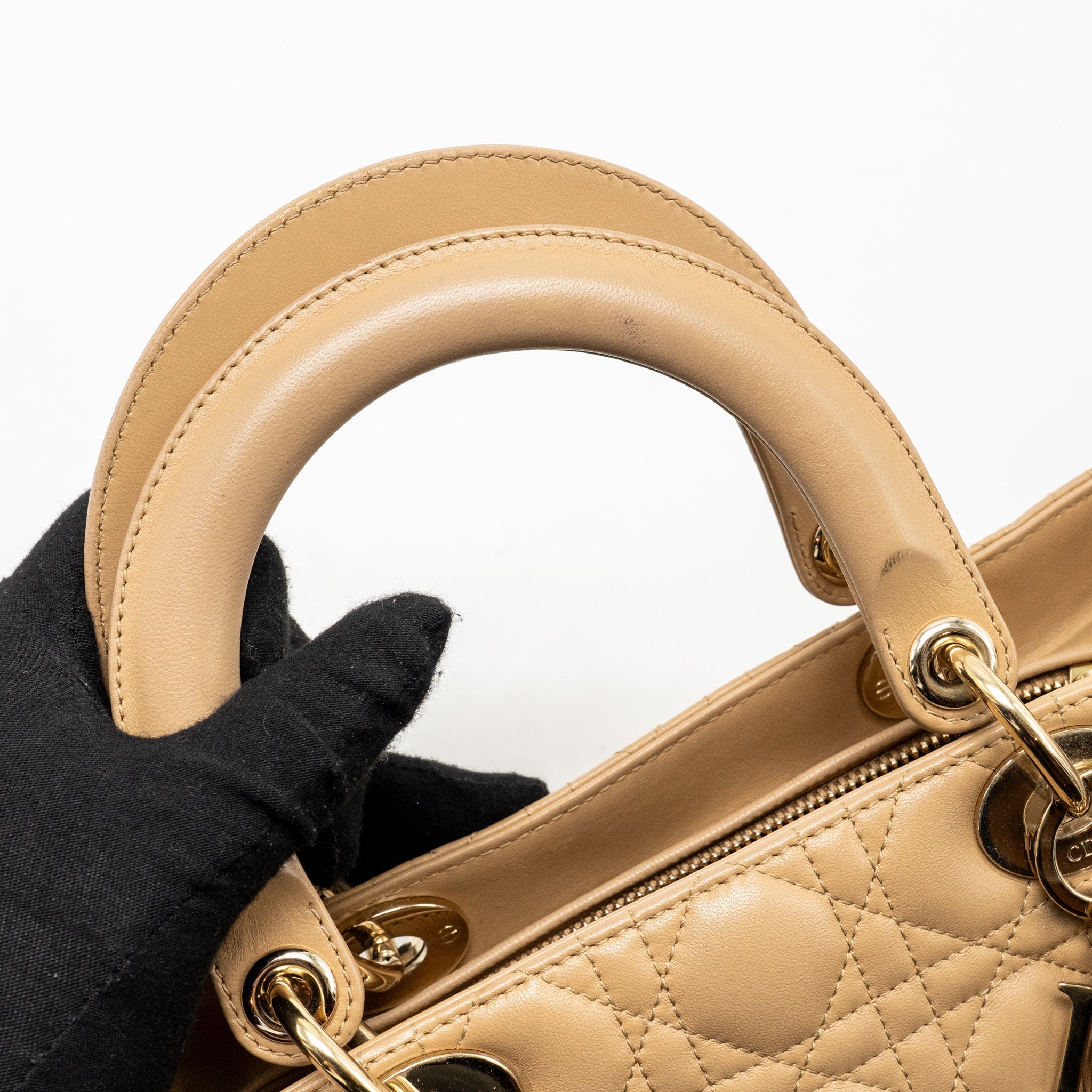 DIOR MEDIUM LADY DIOR LAMBSKIN BEIGE LGHW