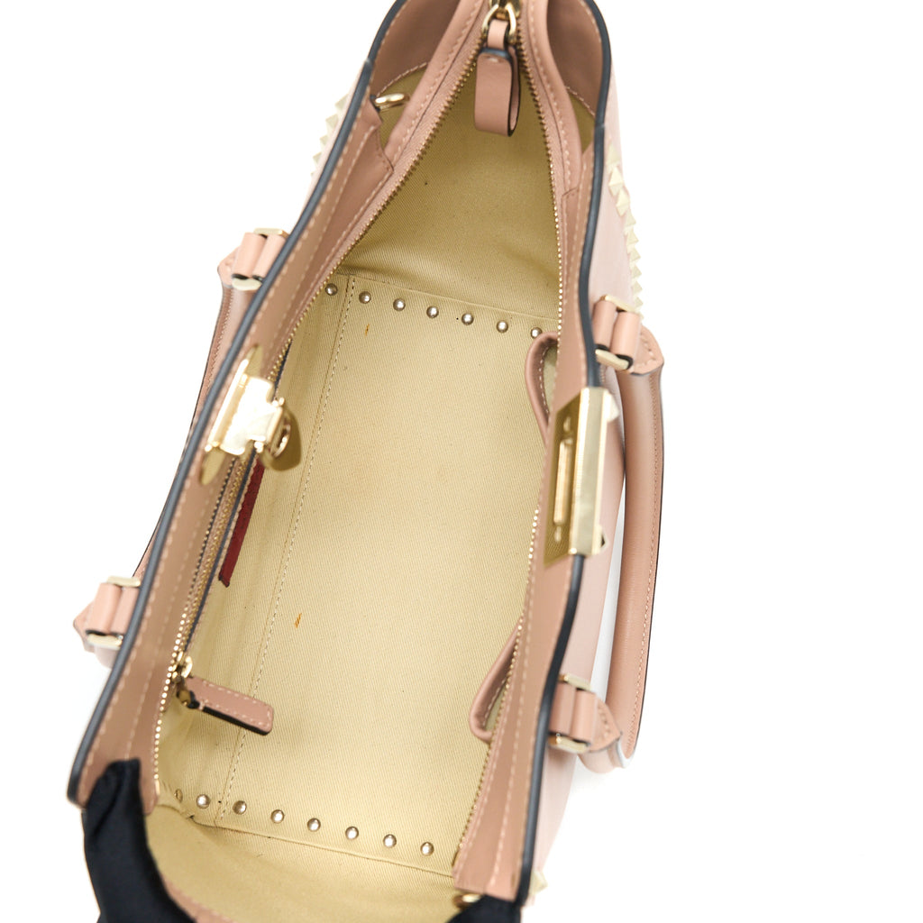 VALENTINO ROCKSTUD DOUBLE HANDLE TOP BAG PINK LGHW