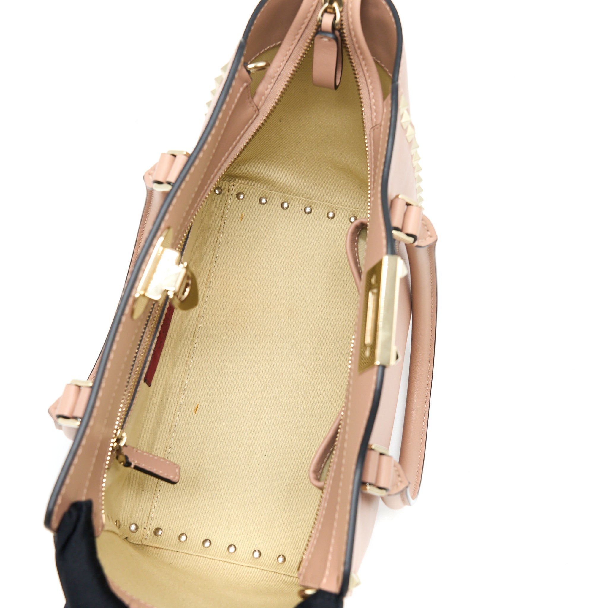 VALENTINO ROCKSTUD DOUBLE HANDLE TOP BAG PINK LGHW